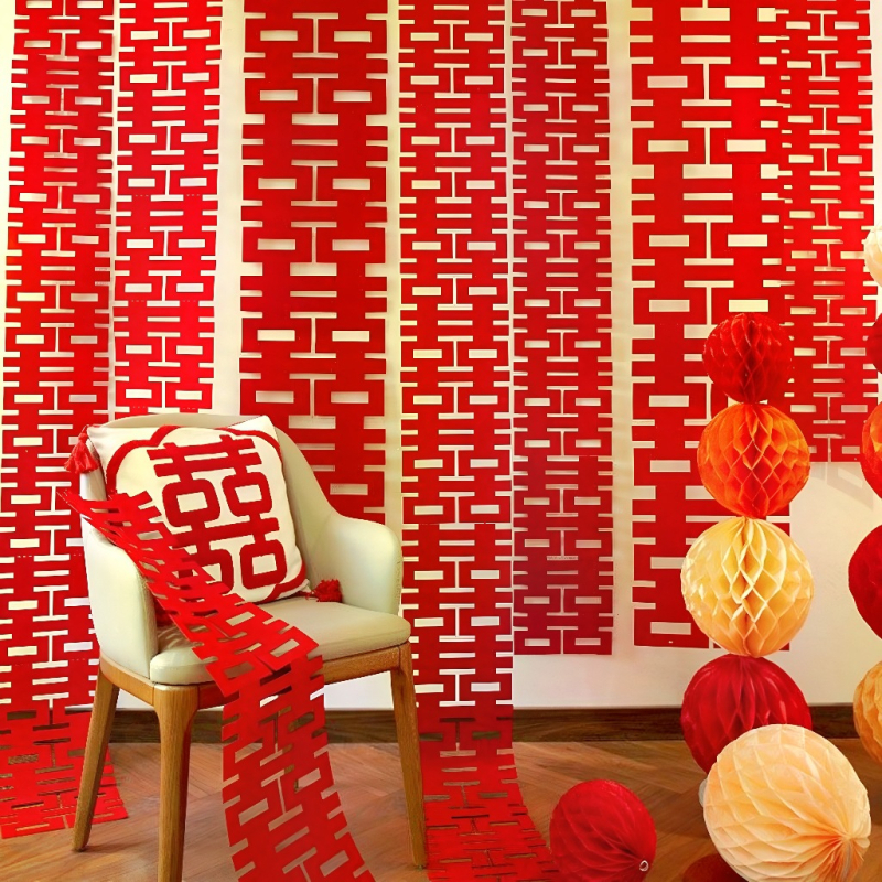 Завеса за сватбена стая с надпис Двойно щастие за фон на снимки, платнена завеса, марка Red Realm, сватбена декорация, опакована в Opp bag