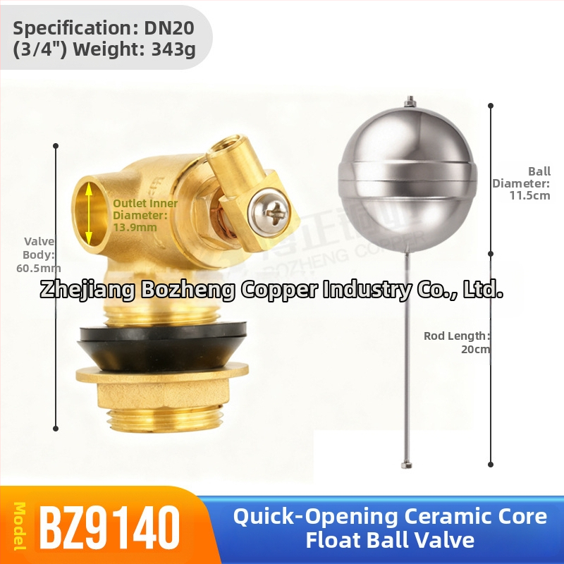 Mosadzový plávajúci ventil, rýchle otvorenie, závitové pripojenie, model BZ9140