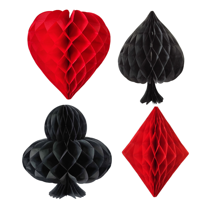 Σετ τεσσάρων διακοσμητικών από χαρτί σε σχήμα κυψέλης με θέμα πόκερ για πάρτυ τζόγου – διακόσμηση καζίνο/KTV • Μάρκα: Nicro • Υλικό: Χαρτί • Κατηγορία: Props για διαρρύθμιση χώρου • Τύπος Υλικού: Κορδέλα