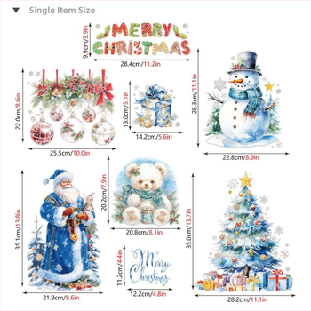 Naljepnica za prozor: Djed Mraz, Snježko, Medvjed i Božićno drvce – romantična PVC dekoracija, pakiranje Opp bag, Beauty Painting