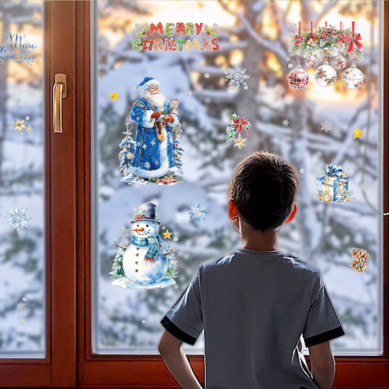 Naljepnica za prozor: Djed Mraz, Snježko, Medvjed i Božićno drvce – romantična PVC dekoracija, pakiranje Opp bag, Beauty Painting