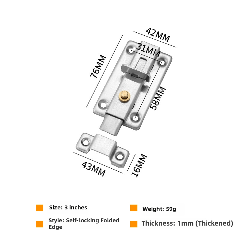Rozsdamentes acél ajtócsap, pillangó típus, polírozott felület, Modell: Self-propelled Bolt, Márka: Yabailong