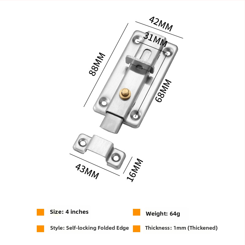 Rozsdamentes acél ajtócsap, pillangó típus, polírozott felület, Modell: Self-propelled Bolt, Márka: Yabailong