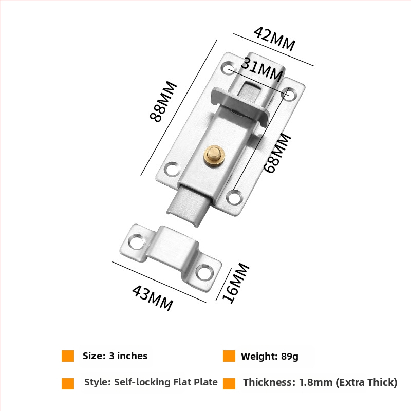 Rozsdamentes acél ajtócsap, pillangó típus, polírozott felület, Modell: Self-propelled Bolt, Márka: Yabailong