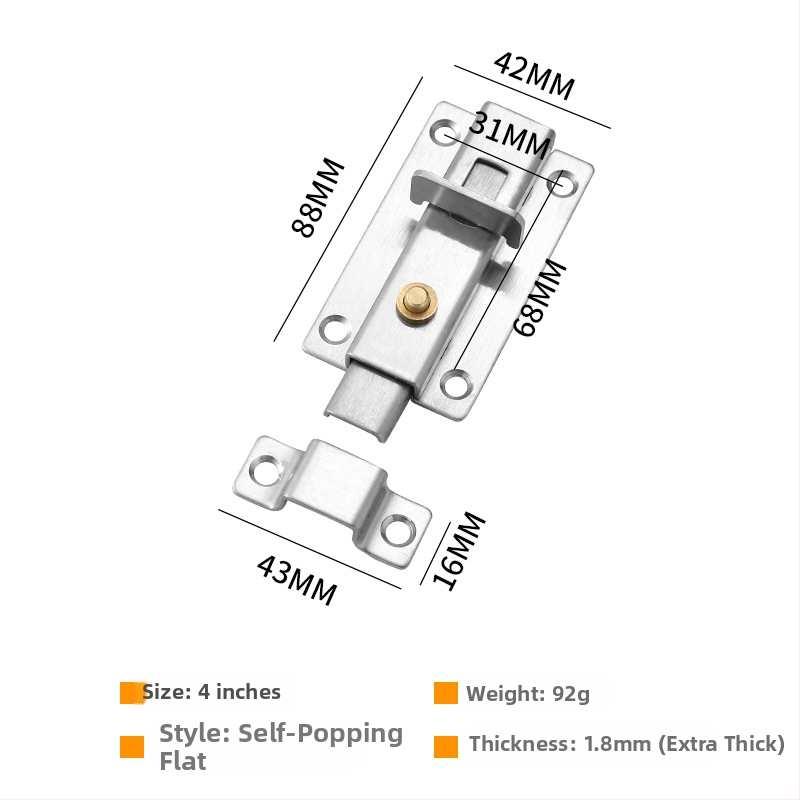 Rozsdamentes acél ajtócsap, pillangó típus, polírozott felület, Modell: Self-propelled Bolt, Márka: Yabailong