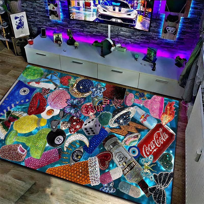 Négyzet alakú poliészter rostokból készült szőnyeg relifes textúrával a bejárathoz; mosható és testreszabható, mintákkal: csíkok, geometriák, autók, ötágú csillag és mókás állatok.