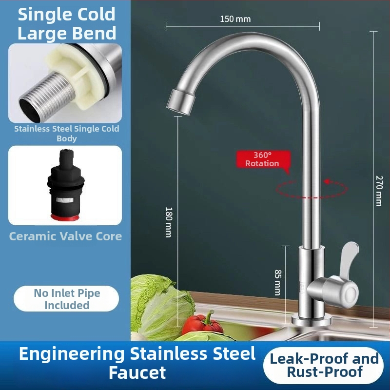 Konyhai hideg víz, egykaros csap, forgatható, rozsdamentes acélból, kerámia korongos szelep