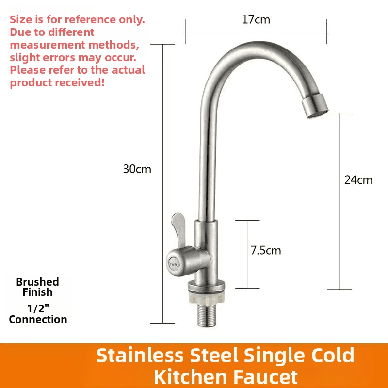 Konyhai hideg víz, egykaros csap, forgatható, rozsdamentes acélból, kerámia korongos szelep