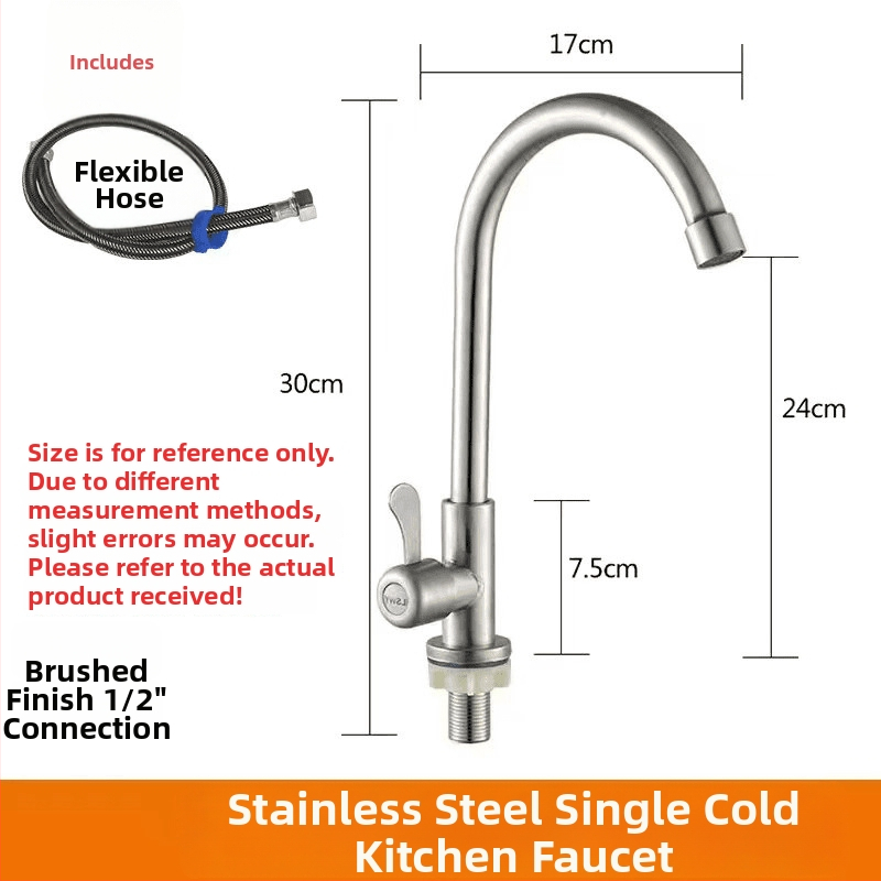 Konyhai hideg víz, egykaros csap, forgatható, rozsdamentes acélból, kerámia korongos szelep