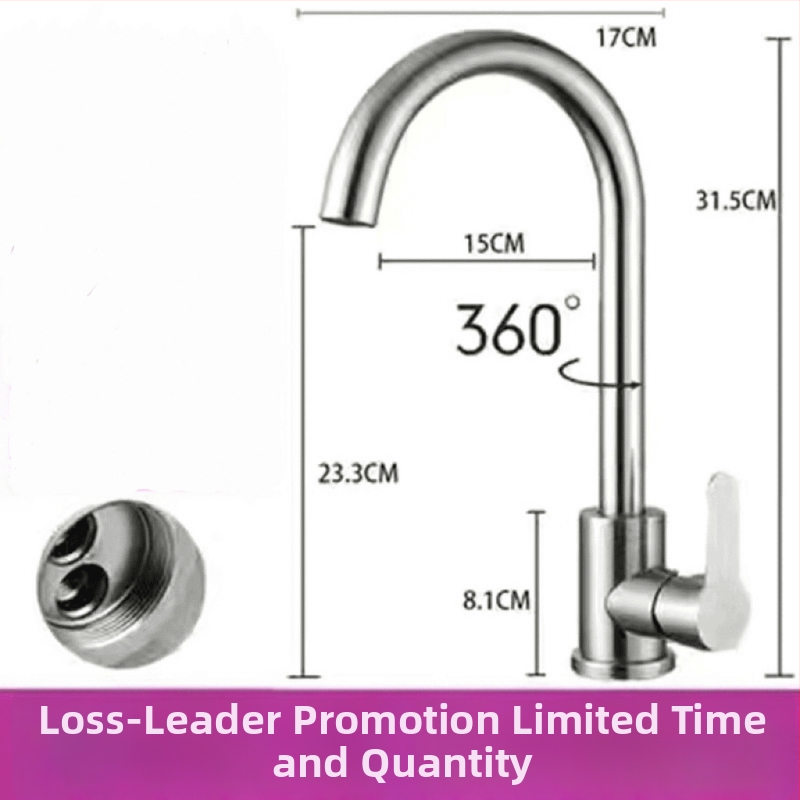 Konyhai hideg víz, egykaros csap, forgatható, rozsdamentes acélból, kerámia korongos szelep