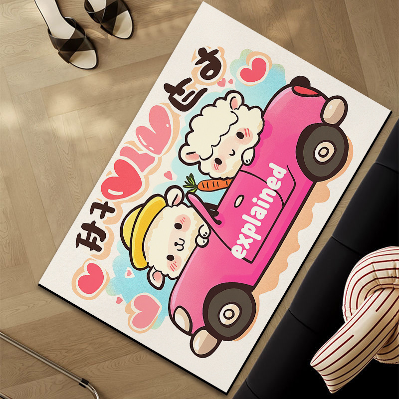 Bejárati csúszásmentes szőnyeg, négyzetes forma, állatos mesefigurás minta, mosható