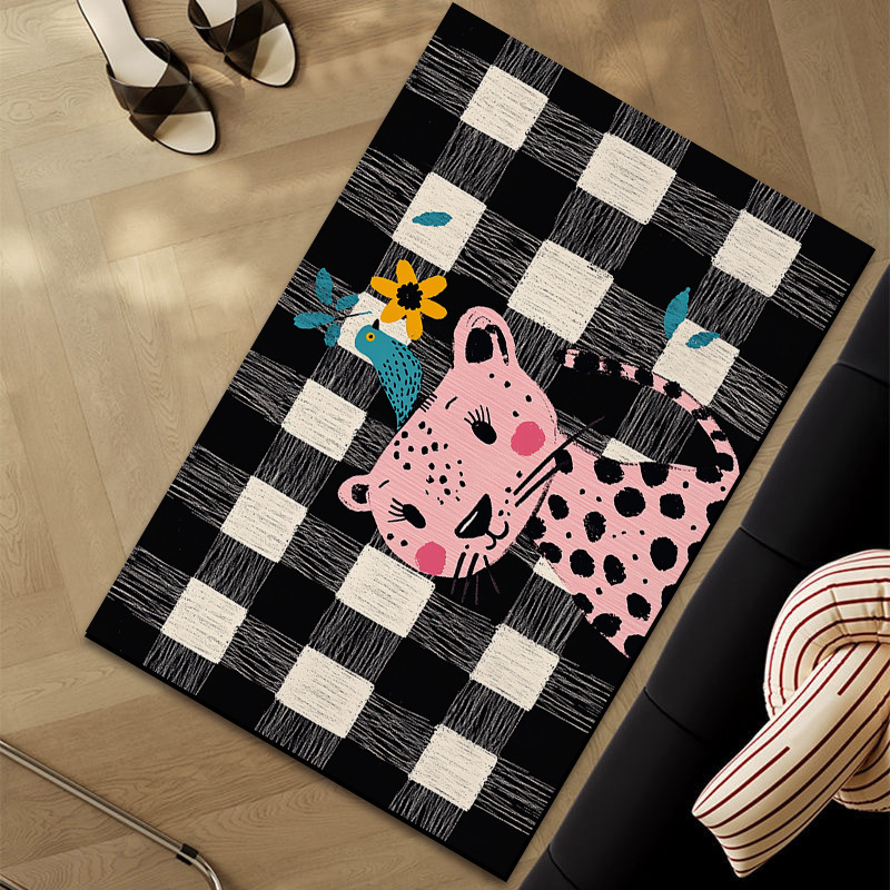 Bejárati csúszásmentes szőnyeg, négyzetes forma, állatos mesefigurás minta, mosható