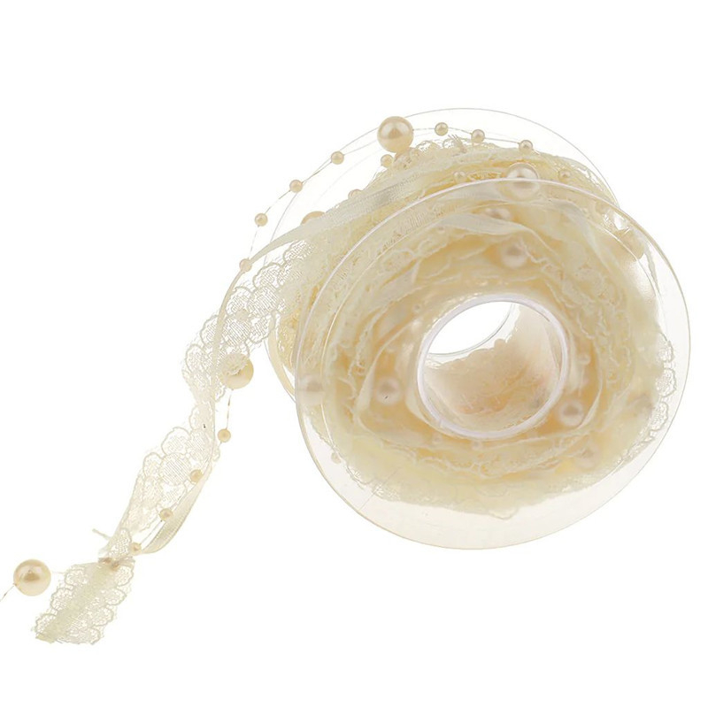 Lulubon čipkasta traka s lancem imitacijskih perli za svadbene bukete i dekoracije događaja