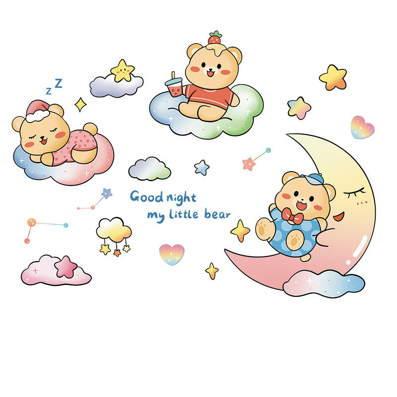 Αυτοκόλλητο τοίχου με καρτούν μοτίβο, PVC, αδιάβροχο, για υπνοδωμάτιο, 1 τεμάχιο