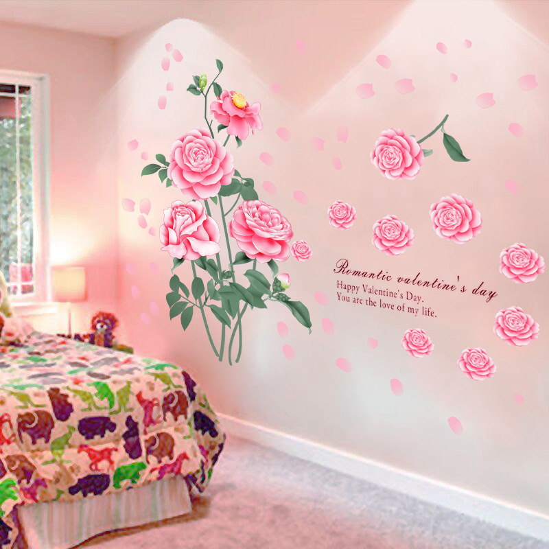 Αδιάβροχο αυτοκόλλητο τοίχου από PVC με μοτίβο τριαντάφυλλο, ένα φύλλο, κατάλληλο για σαλόνι ή υπνοδωμάτιο, μοντέρνος φλατ σχεδιασμός