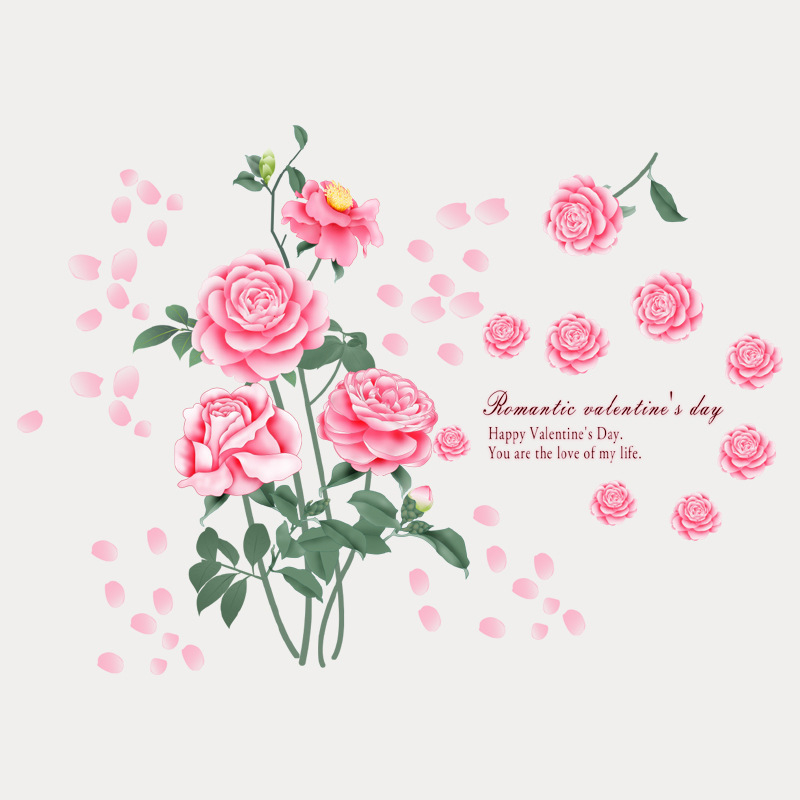 Αδιάβροχο αυτοκόλλητο τοίχου από PVC με μοτίβο τριαντάφυλλο, ένα φύλλο, κατάλληλο για σαλόνι ή υπνοδωμάτιο, μοντέρνος φλατ σχεδιασμός