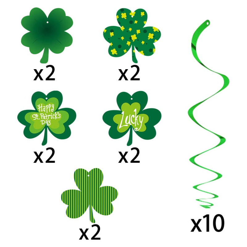 Szent Patrik-napi spirálfüggő dísz – háromlevelű lóhere motívum, kerek papír dekoráció szalaggal, otthoni dekorációhoz és bulikhoz