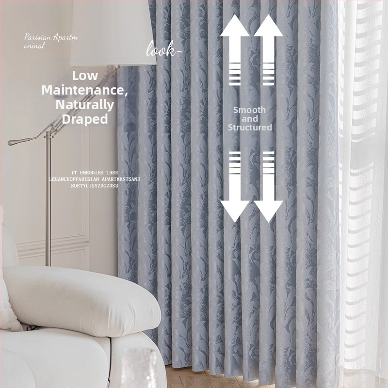 Francia stílusú fényvédő függönyök relif jacquard mintával, poliészter, 70–90% fényblokkolás, nappali és hálószoba számára