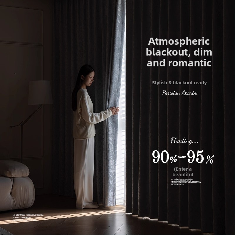 Francia stílusú fényvédő függönyök relif jacquard mintával, poliészter, 70–90% fényblokkolás, nappali és hálószoba számára