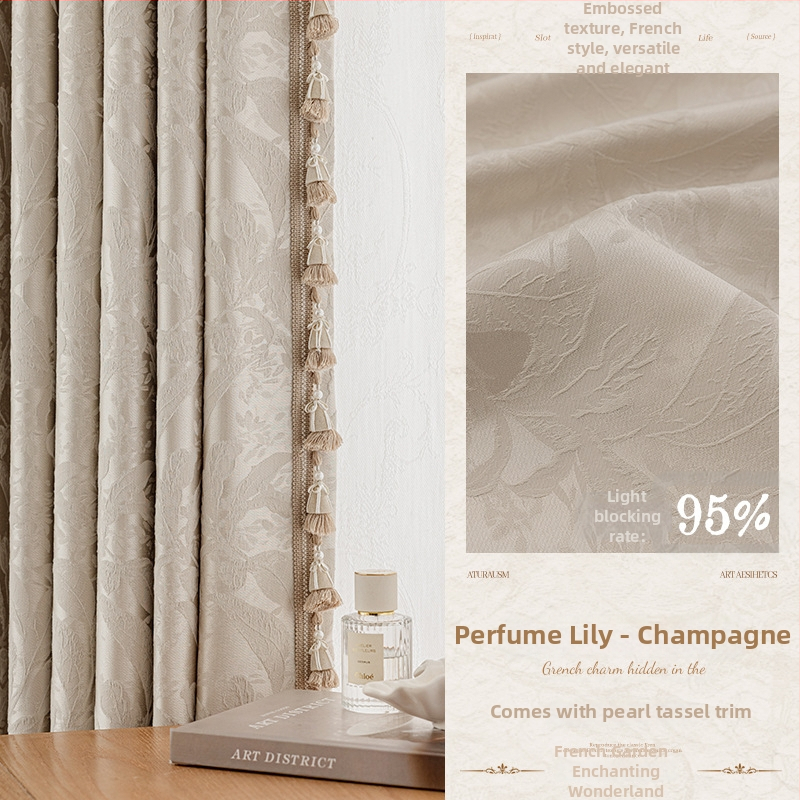 Francia stílusú fényvédő függönyök relif jacquard mintával, poliészter, 70–90% fényblokkolás, nappali és hálószoba számára