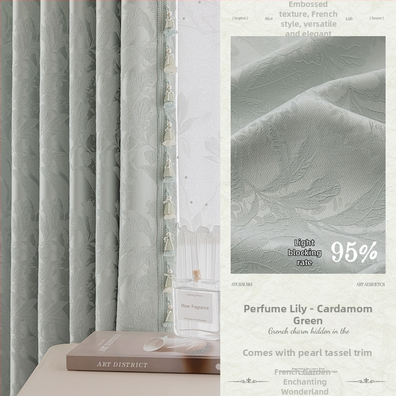 Francia stílusú fényvédő függönyök relif jacquard mintával, poliészter, 70–90% fényblokkolás, nappali és hálószoba számára