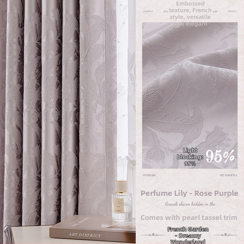 Francia stílusú fényvédő függönyök relif jacquard mintával, poliészter, 70–90% fényblokkolás, nappali és hálószoba számára