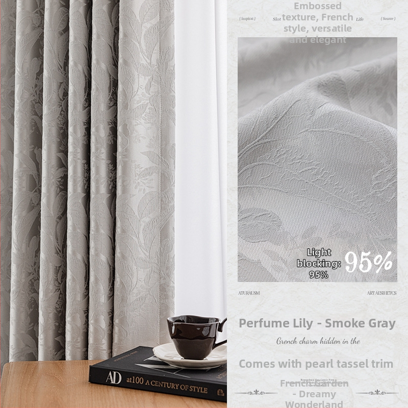 Francia stílusú fényvédő függönyök relif jacquard mintával, poliészter, 70–90% fényblokkolás, nappali és hálószoba számára