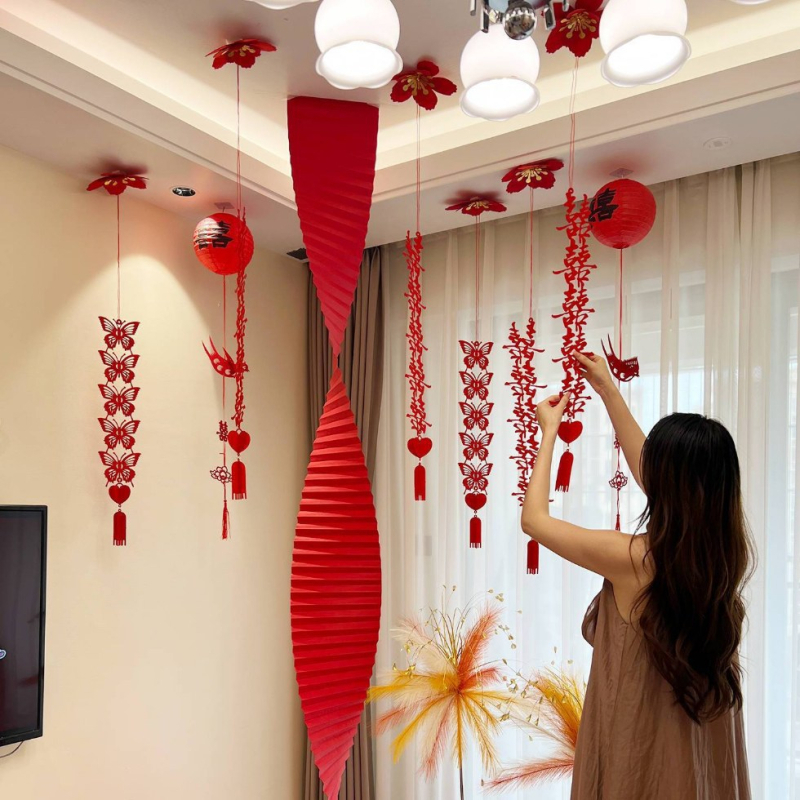 Сватбена таванна украса с надпис за щастие — комплект за окачване, материал хартия, опаковка PP торба, марка Tiantianxifang, за сватба.