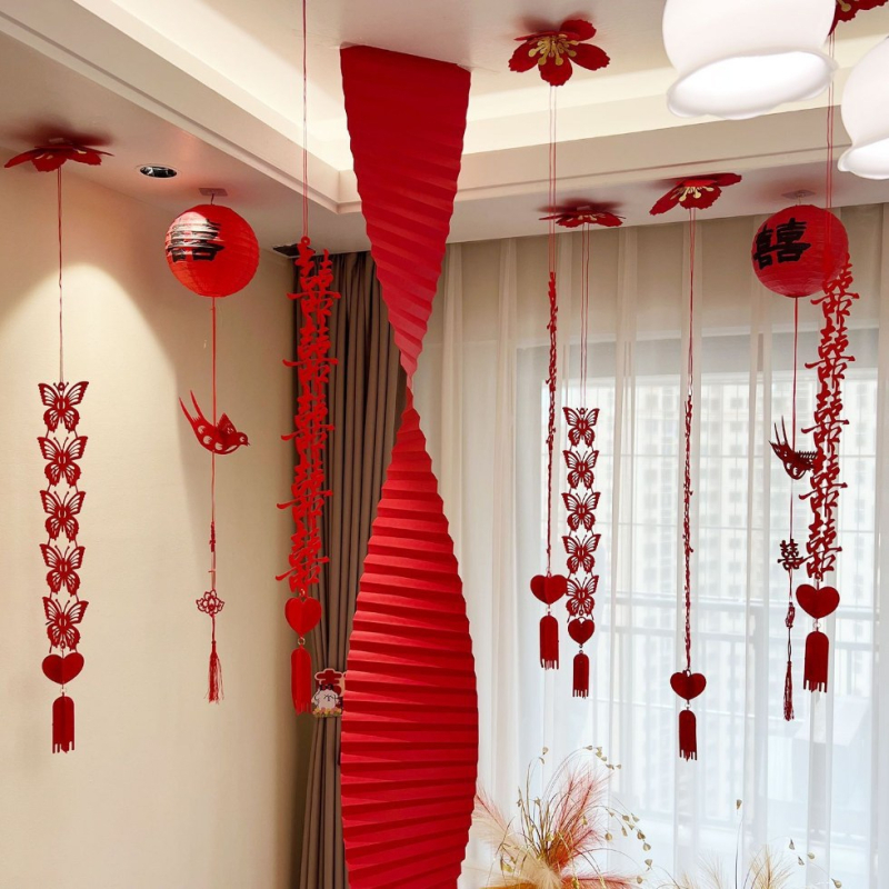 Сватбена таванна украса с надпис за щастие — комплект за окачване, материал хартия, опаковка PP торба, марка Tiantianxifang, за сватба.