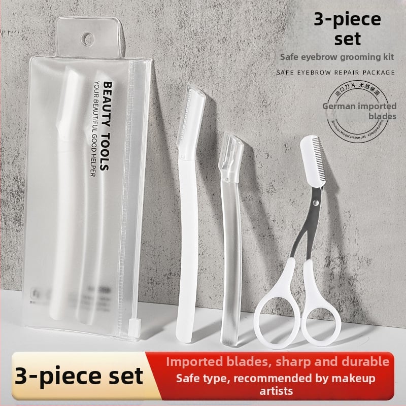 Szemöldök-trimmelő és kozmetikai olló készlet — Biztonságos, karcolásmentes; nőknek és férfiaknak; rozsdamentes acél + PP; Eredet Zhejiang