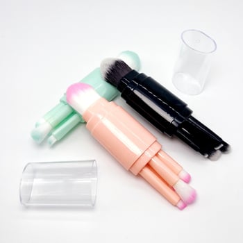 Öt darabos sminkecset-készlet, szintetikus sörtékkel, műanyag nyél, dobozos csomagolás, hordozható