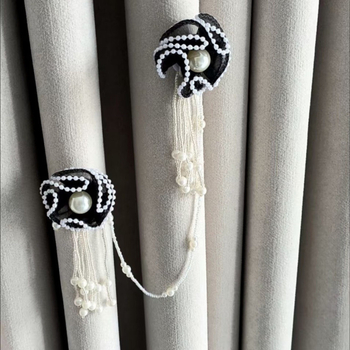 Ukras za zavjese s nizom perli i cvjetnim motivom, poliestersko vlakno, bez prilagodbe, lagani luksuz