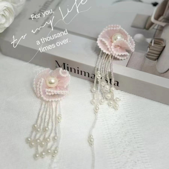 Ukras za zavjese s nizom perli i cvjetnim motivom, poliestersko vlakno, bez prilagodbe, lagani luksuz