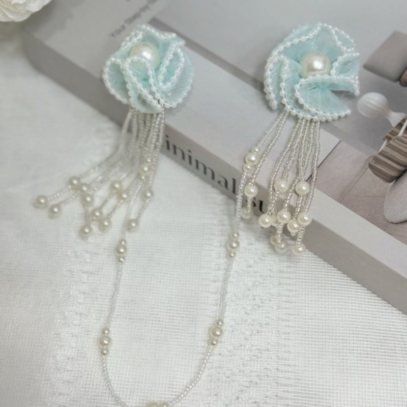 Ukras za zavjese s nizom perli i cvjetnim motivom, poliestersko vlakno, bez prilagodbe, lagani luksuz