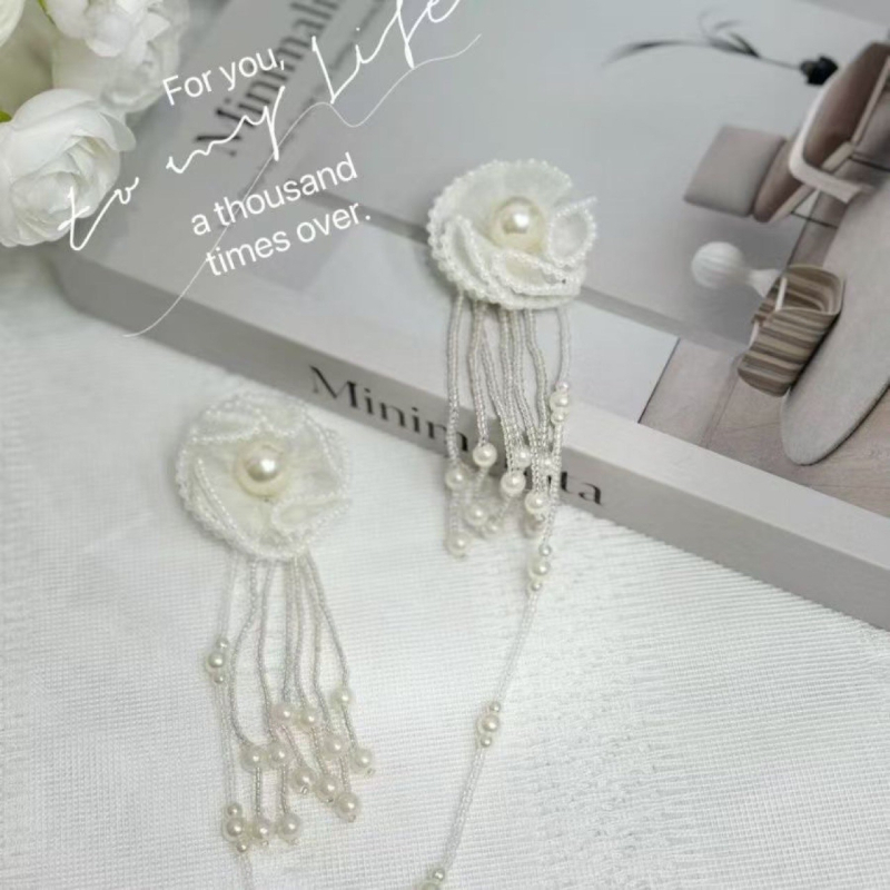 Ukras za zavjese s nizom perli i cvjetnim motivom, poliestersko vlakno, bez prilagodbe, lagani luksuz