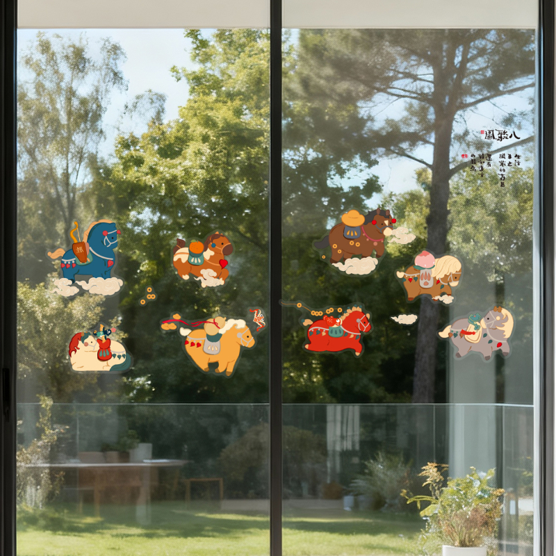 Statični PVC naljepnica za prozor s motivom Osam Konja HL0544Z za staklena vrata