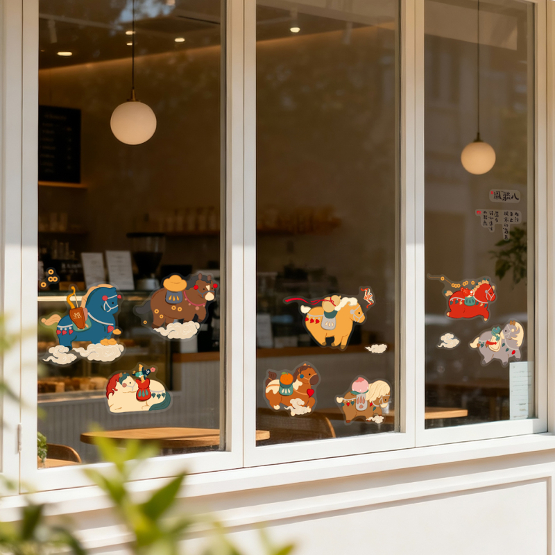 Statični PVC naljepnica za prozor s motivom Osam Konja HL0544Z za staklena vrata