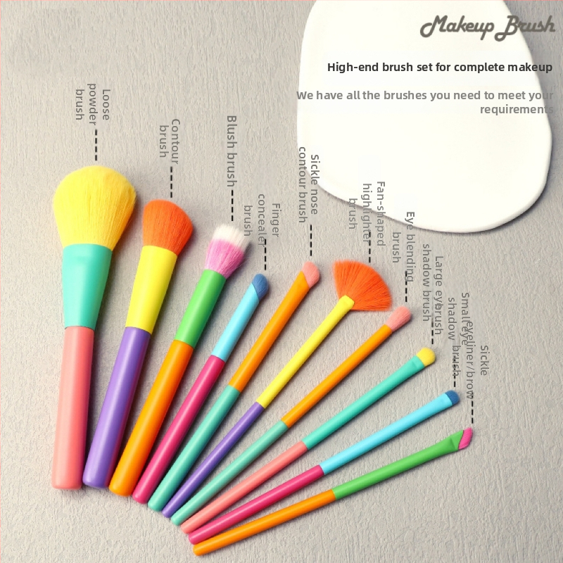 Set makeup četkica, 10 kom, vlakna od sintetičkih vlakana, plastične ručke, u torbici za četkice
