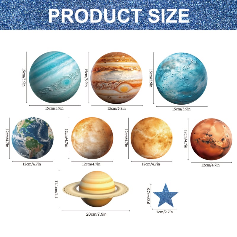 8 бр. планетни подвеси за детска стая – декорация за рожден ден, украшения от хартия на знаменца, опаковка Opp bag