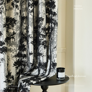 Crno-bijeli jacquard zavjese materijal u Hepburn stilu, visokoprecizno bojanje vlakana, cvjetni dezen, po narudžbi