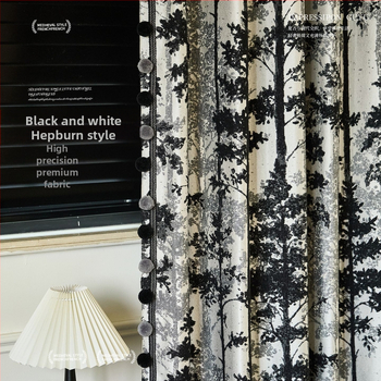 Crno-bijeli jacquard zavjese materijal u Hepburn stilu, visokoprecizno bojanje vlakana, cvjetni dezen, po narudžbi