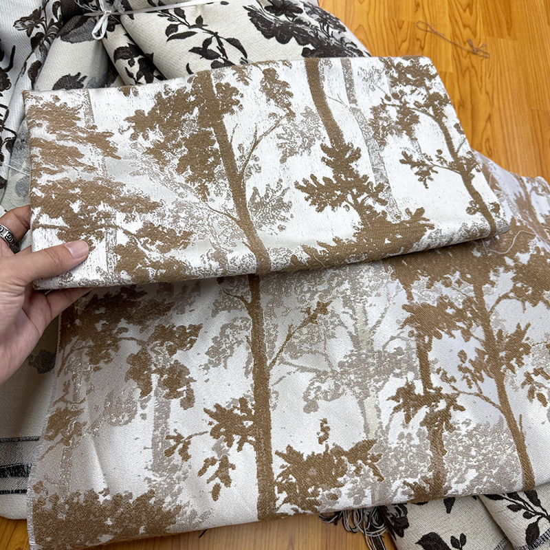 Crno-bijeli jacquard zavjese materijal u Hepburn stilu, visokoprecizno bojanje vlakana, cvjetni dezen, po narudžbi