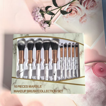 Set make-up četkica s mramornim uzorkom, 10 četkica, dlačice od najlona/sintetičkih vlakana, u kutiji, plastične drške, prijenosni dizajn
