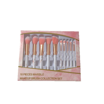 Set make-up četkica s mramornim uzorkom, 10 četkica, dlačice od najlona/sintetičkih vlakana, u kutiji, plastične drške, prijenosni dizajn