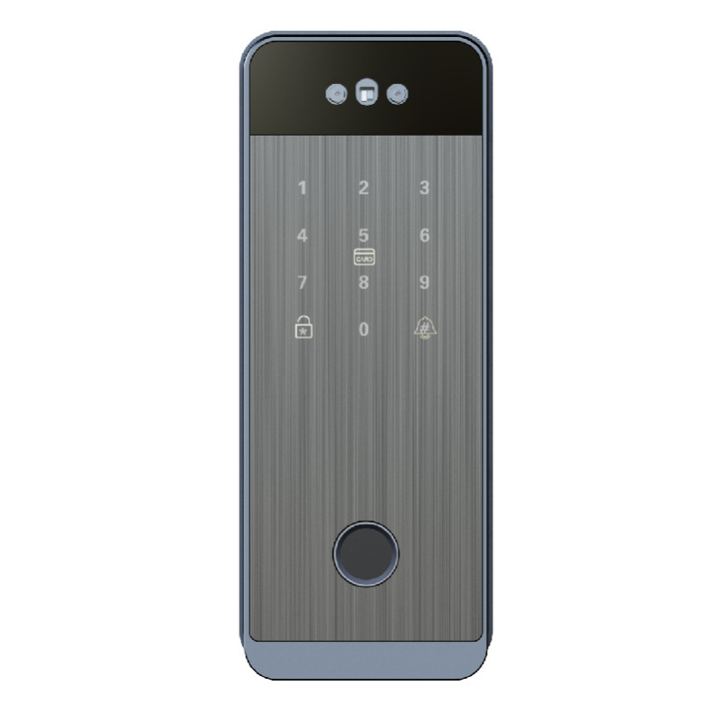 Sistem de blocare inteligent pentru poartă din fier cu recunoaștere facială, amprentă a palmei, amprentă digitală, parolă și deblocare la distanță, cu vizor cat-eye; Scanare amprentă 0,1 s, 100 de amprente stocate, peste 100000 de deblocări, -20°C până la 