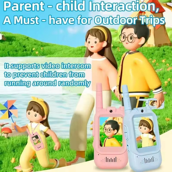 Interfon video pentru copii cu display, bandă duală 136–174 MHz și 400–470 MHz, rază 5–10 km, baterie litiu 2000 mAh