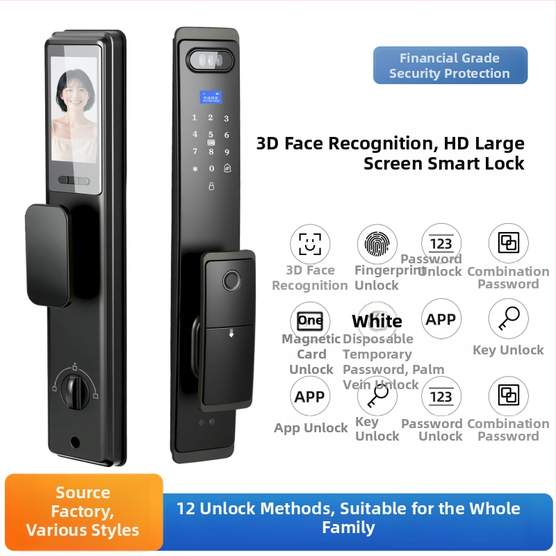 Inteligentná zámka na dvere, vodotesná, s rozpoznávaním podľa odtlačkov, dlane a tváre (50 odtlačkov; 100000+ otvorení; -25°C to 60°C; relatívna vlhkosť 20-95%)