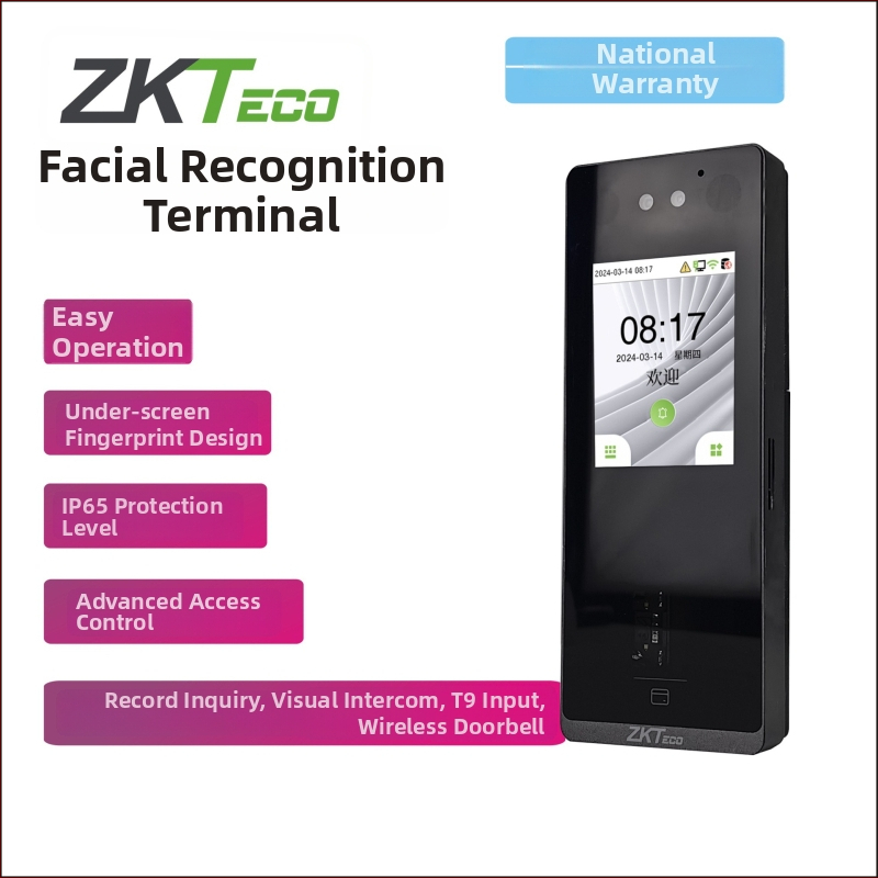 ZFACE1200 Všetko-v-jednom systém dochádzky a správy prístupu s otiskom prsta, rozpoznávaním tváre, čítačkou kariet, videovrátnikom, 2,8-palcovým dotykovým displejom, IP65, pamäť pre 150000 záznamov, TCP/IP