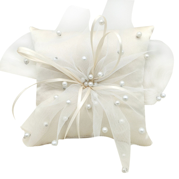 Възглавничка за пръстени с европейска дантела и перли (Марка: Rain Leaf; Опаковка: PP пакет; За сватби)