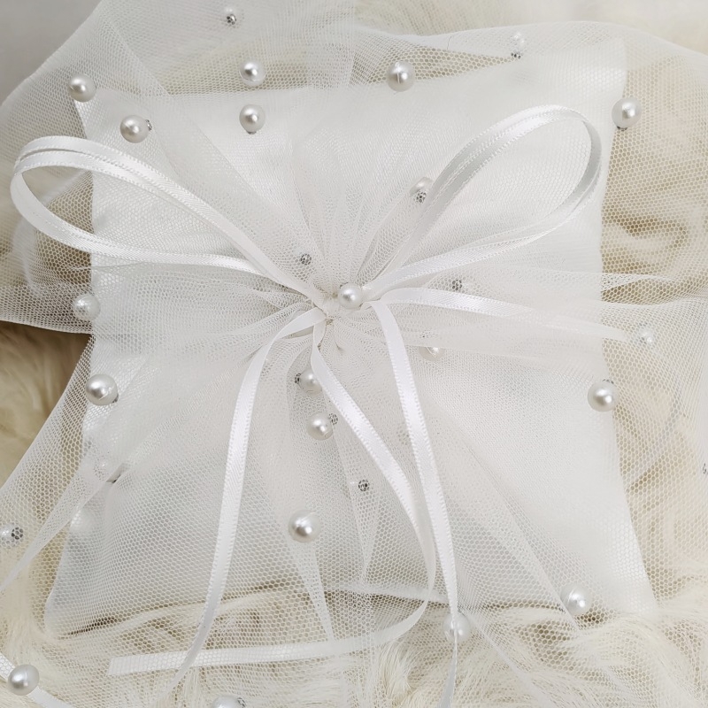 Възглавничка за пръстени с европейска дантела и перли (Марка: Rain Leaf; Опаковка: PP пакет; За сватби)